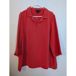 Nina Mclemore Womens 18 Blouse 100% Silk V Neck Tunic Top Red Office Business